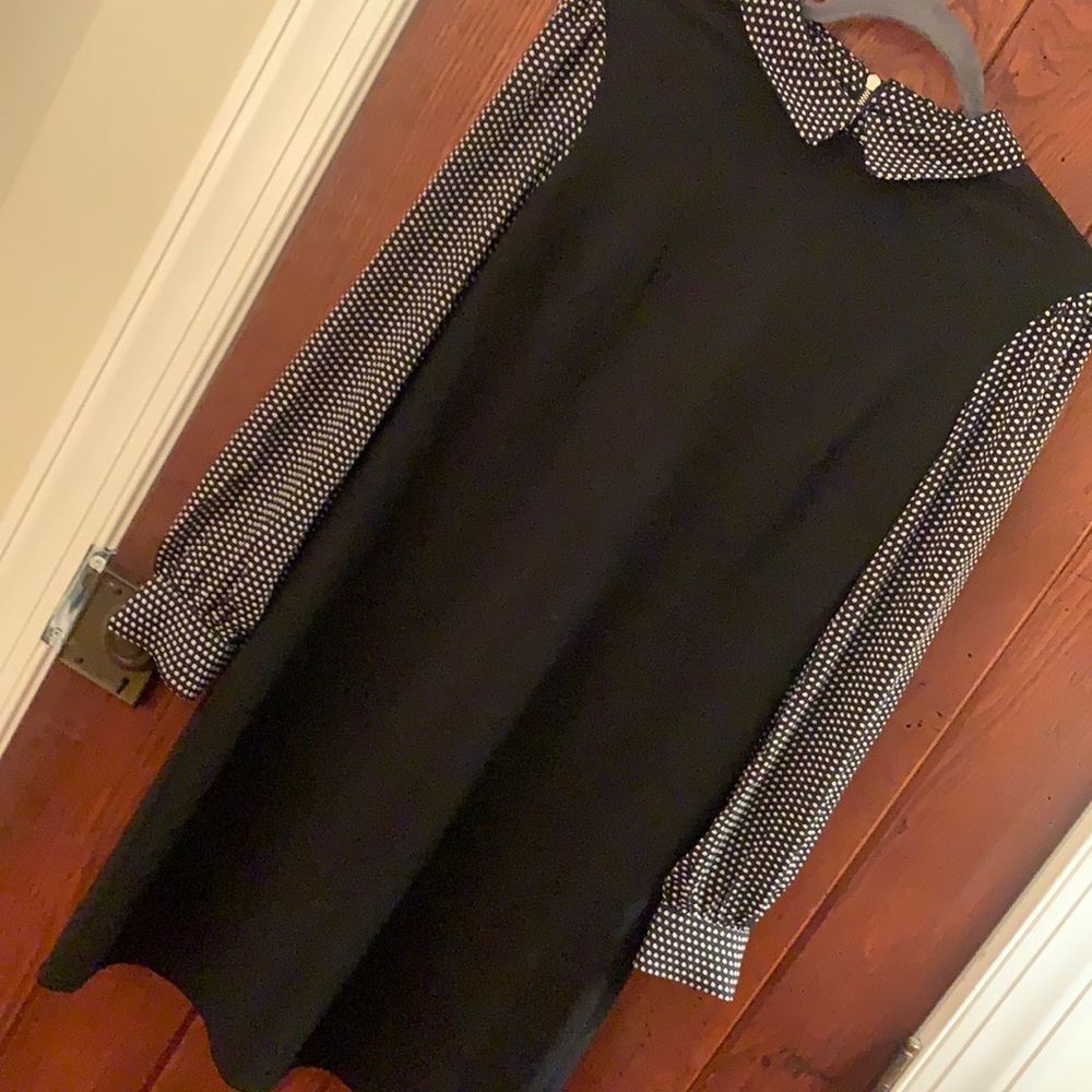 Tommy Hilfiger Black dress with polka dot sleeve Peter Pan collar,L